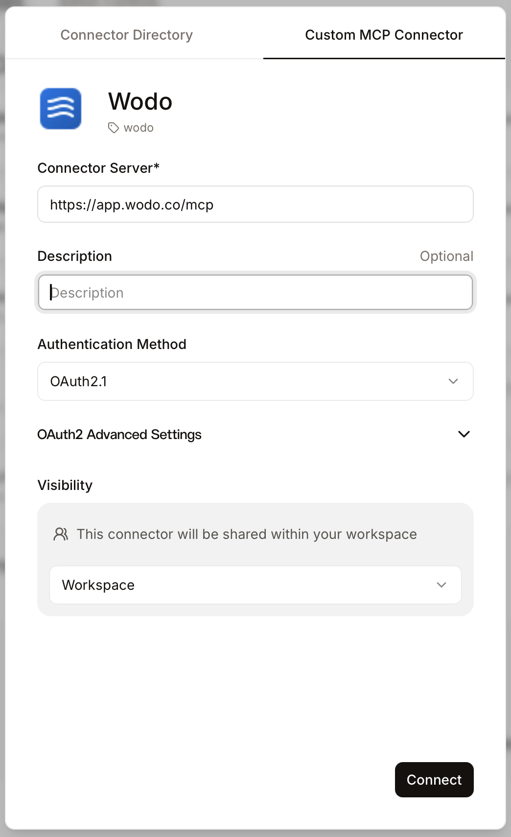 Configuring Mistral's Le Chat to connect to the Wodo MCP endpoint